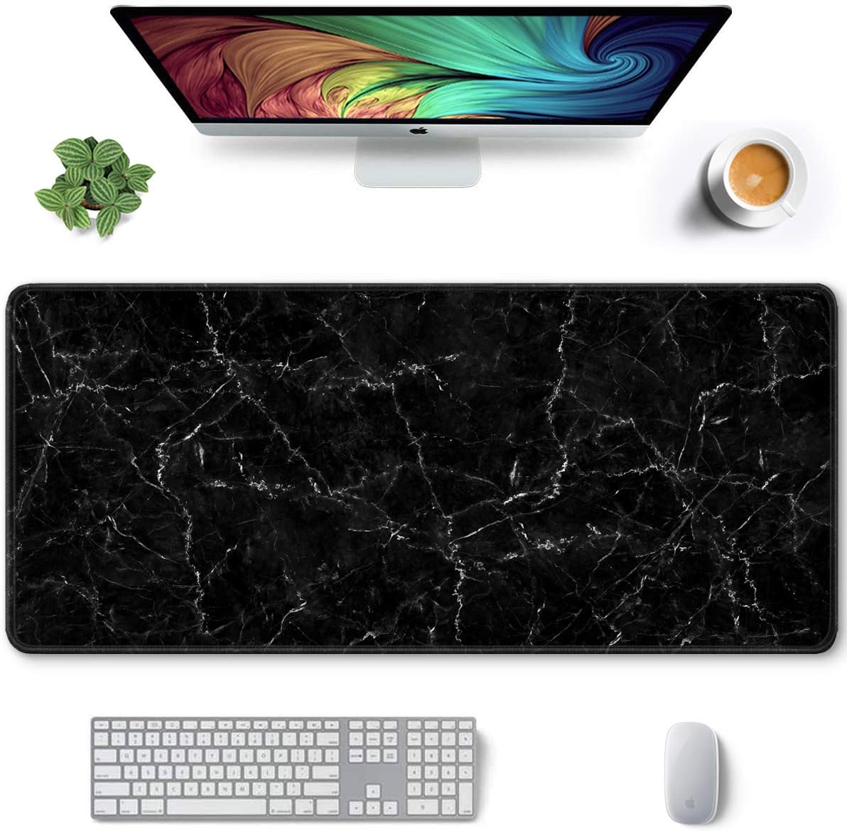 Auhoahsil Desk Mat, Ultra Large Mouse Pad, XXL Gaming Mousepad, Green Tropical Leaves Deskpad, Big Extended Full Size Mouse Pad, Desktop Desk Matt for Keyboard, Laptop & Computer, 35.5 x 15.7 in - Colors B
