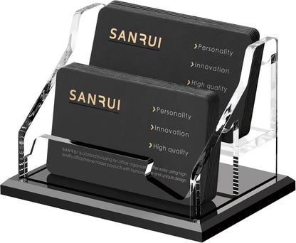 Black Business Card Holder for Desk 1 Slot Clear Acrylic Horizontal