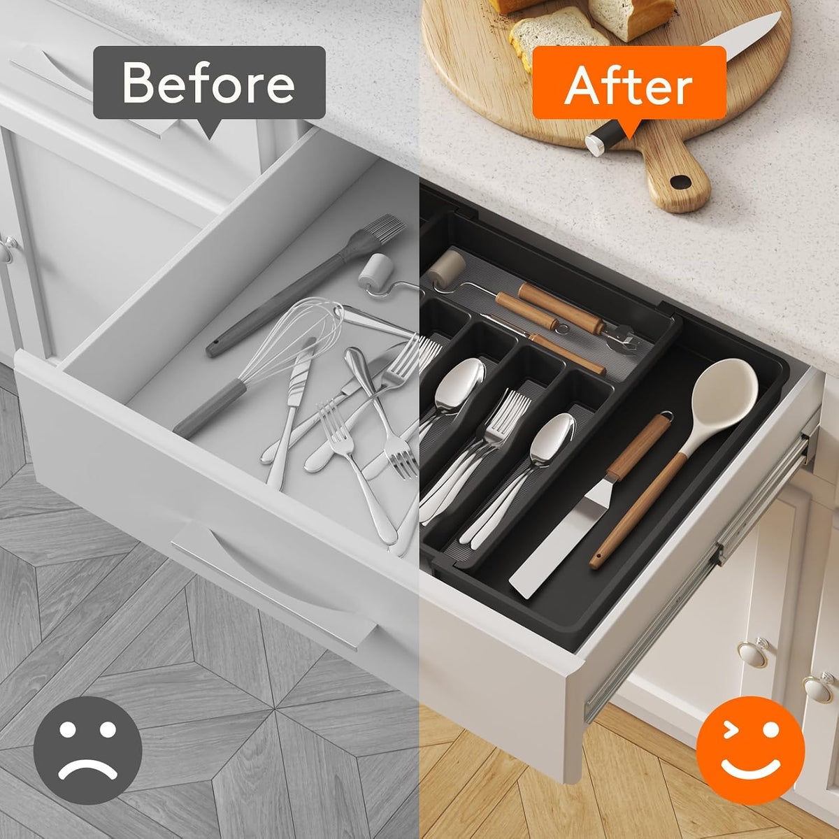 Expandable Silverware Drawer Organizer, Kitchen Utensil Tray