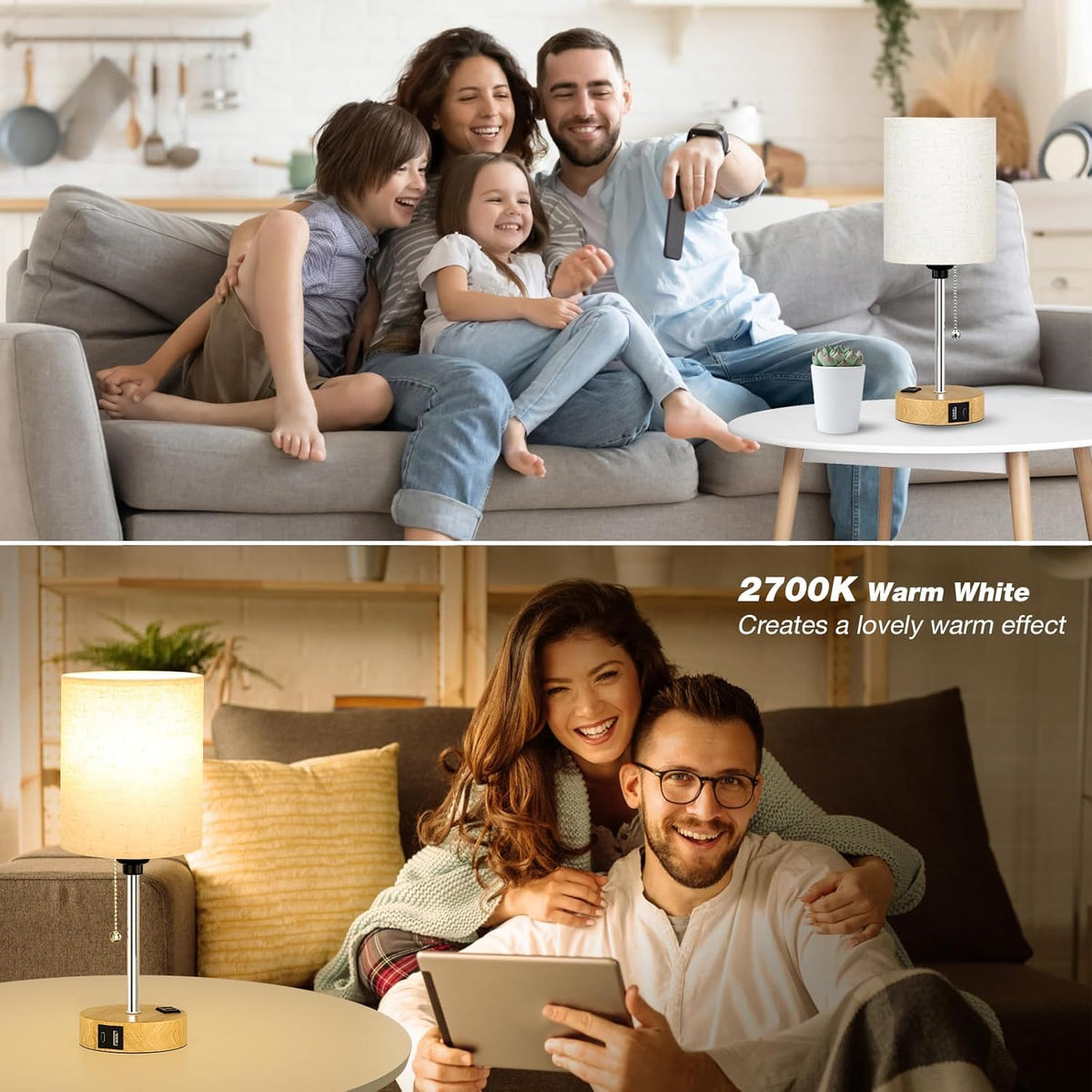 Dicoool Bedside Table Lamp for Bedroom - Small Desk Lamp with USB Ports
