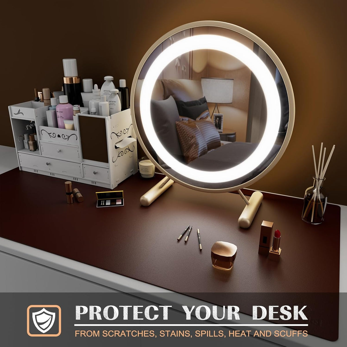 K KNODEL Large Office Leather Desk Mat, Mouse and Keyboard Pad, Computer and Laptop Mat, Desktop Protector and Cover, Writing Pad and Blotter (31.5"x15.7", Black)