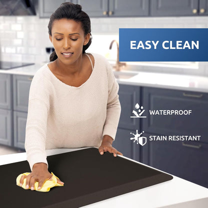 KitchenClouds Kitchen Mat Cushioned Anti Fatigue Rug 17.3"x28" Water Resistant, Non Slip, Standing and Comfort Desk/Floor Mats for House Sink Office (Black)