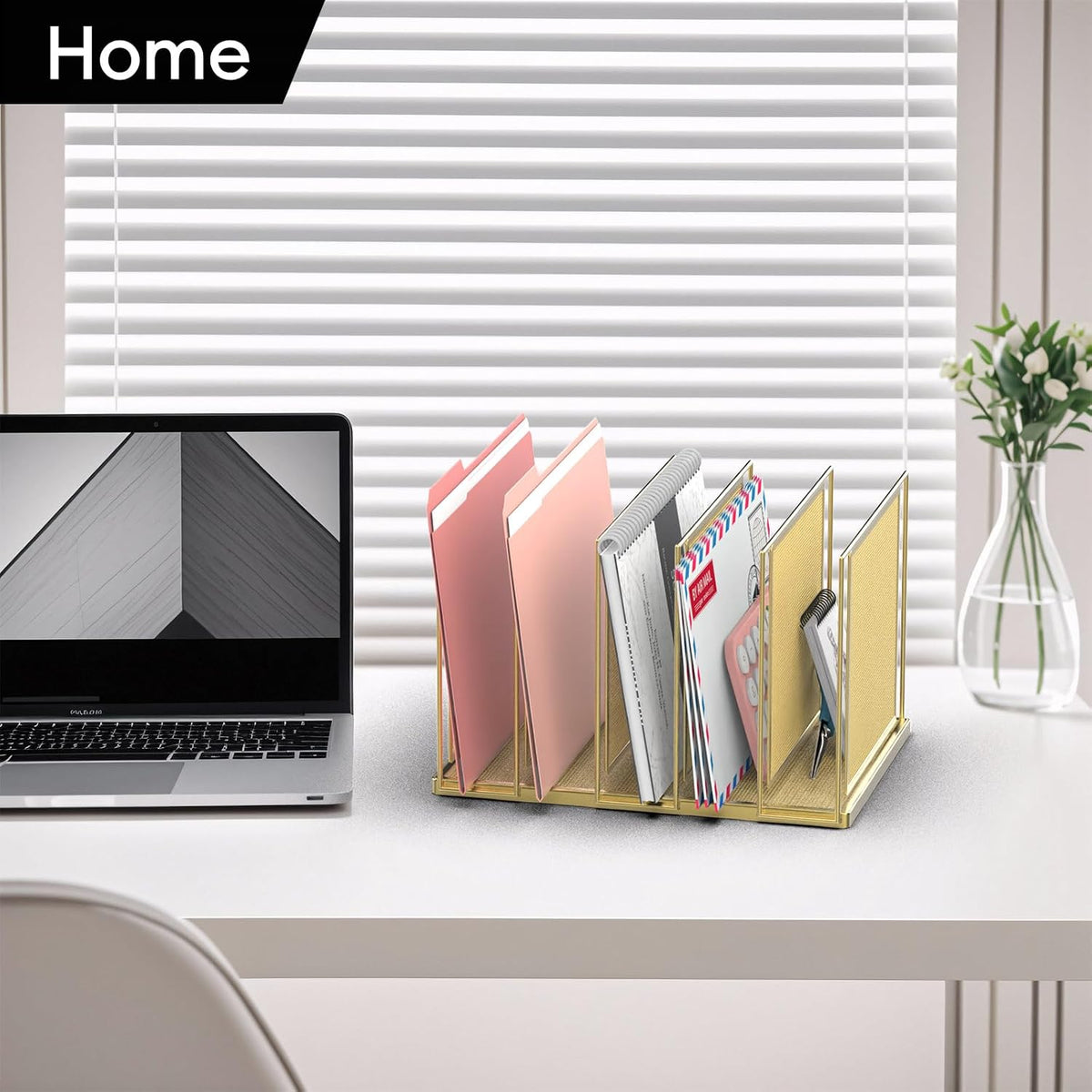 File Organizer for Desk, 5-Section Vertical File Sorter, Paper Holder Organizer Standing Metal File Folder for Office Home Classroom, Black