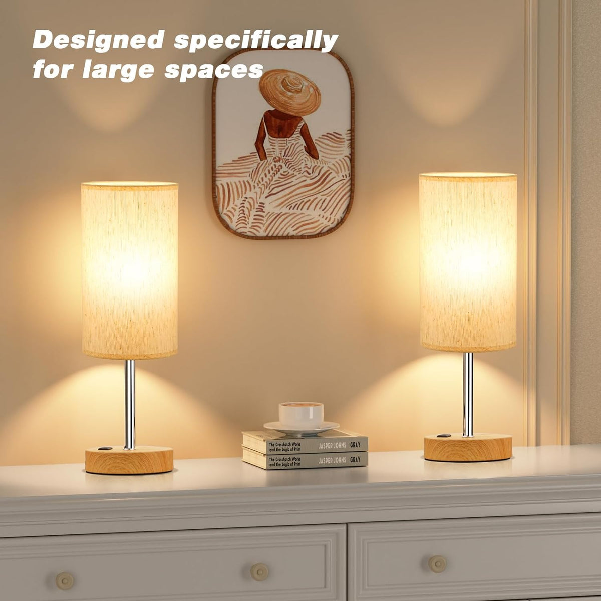 Fenmzee Bedside Table Lamp for Bedroom - Dimmable Touch, USB A+C, AC Outlet