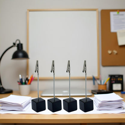 4Pcs Black Memo Clip Holders Stand with Alligator Clasp Pictures Card Paper Note Clip Office Memo Holders for Office Home Use, Desk Accessories and Workspace Organizers Office Memo Holders
