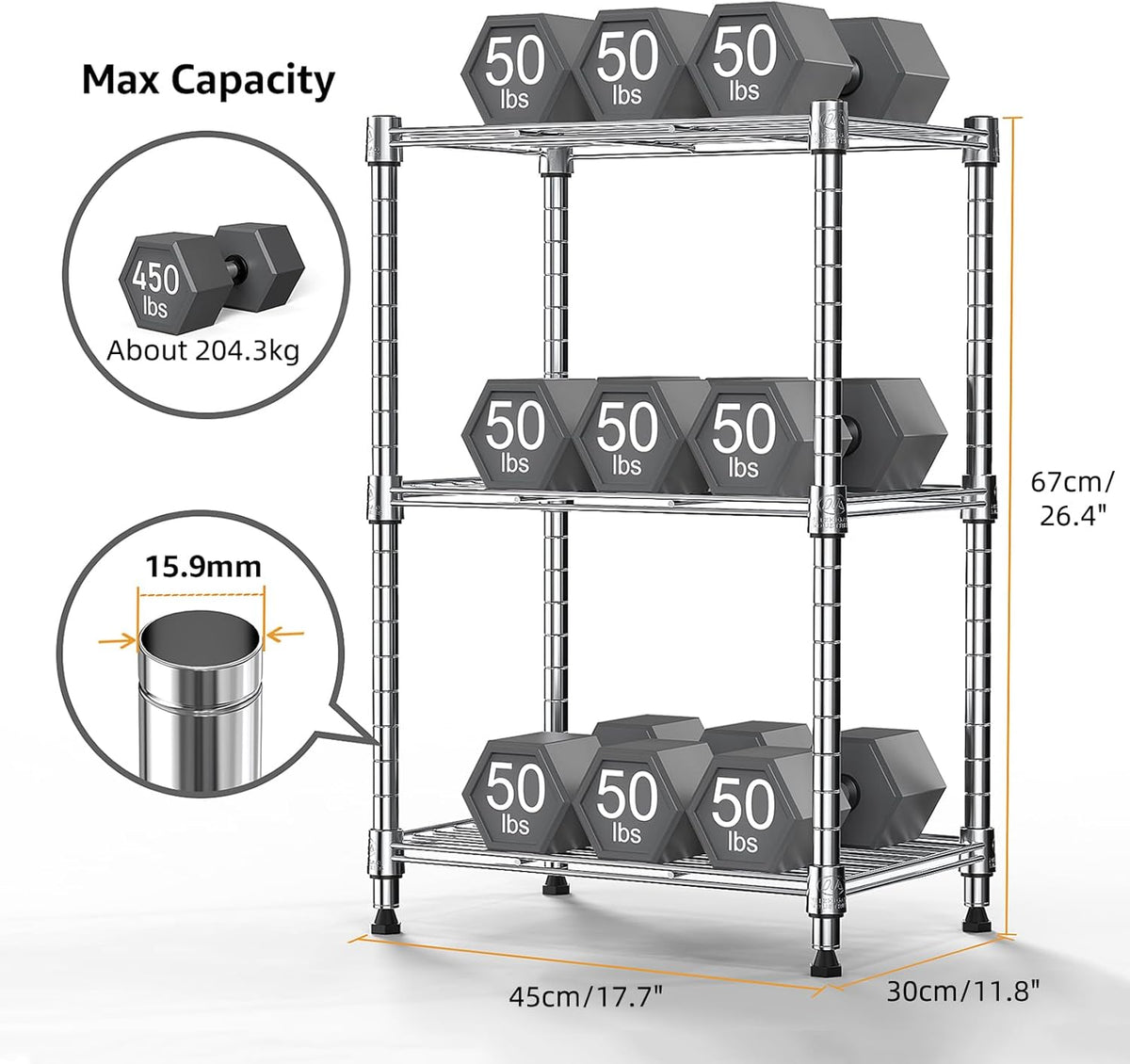 M MZG 450 lbs Steel Storage Shelving 3-Tier Utility Shelving Unit Steel Organizer Wire Rack for Home,Kitchen,Office (11.8" D x 17.7" W x 26.3" H) - Colors A