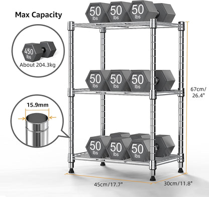 M MZG 450 lbs Steel Storage Shelving 3-Tier Utility Shelving Unit Steel Organizer Wire Rack for Home,Kitchen,Office (11.8" D x 17.7" W x 26.3" H) - Colors A