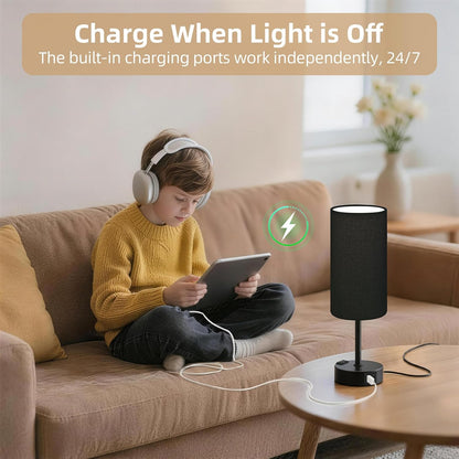 Table Lamp for Nightstand, High-Sensitivity Touch, 3-Level Dimmable Bedside Lamp with AC Outlet | USB | and USB-C, Ideal Night Stand Lamp for Bedroom, Reading, Living Room(Warm&Wooden)