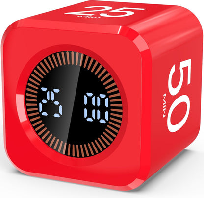 Digital Pomodoro Timer Cube 5/10/25/50min, Visual Productivity Flip Timer for Kids Classroom Desk, Custom Countdown, Silent and Sound Mode for ADHD Study Work Game Kitchen (Purple)