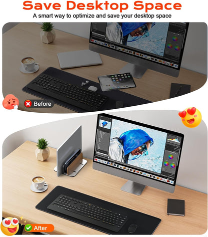 JCZT Vertical Laptop Stand, Walnut Dual Laptop Holder with Adjustable Aluminum Alloy Base Laptop Stand Compatible with All MacBok/Surface/Samsung/HP/Dell/Chrome Book (Silver)