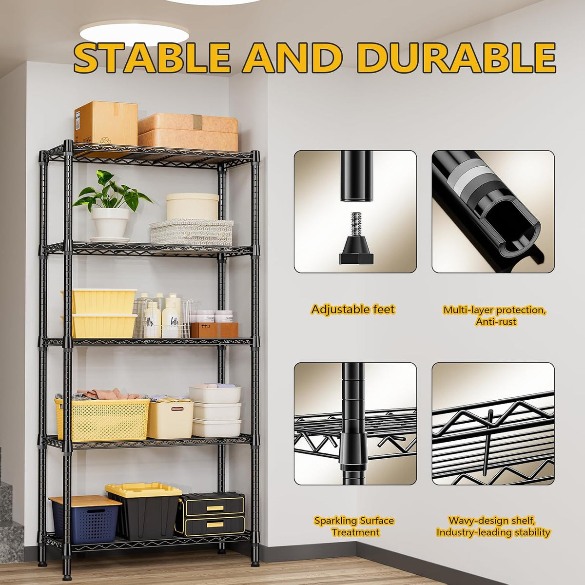 M MZG 450 lbs Steel Storage Shelving 3-Tier Utility Shelving Unit Steel Organizer Wire Rack for Home,Kitchen,Office (11.8" D x 17.7" W x 26.3" H) - Colors B