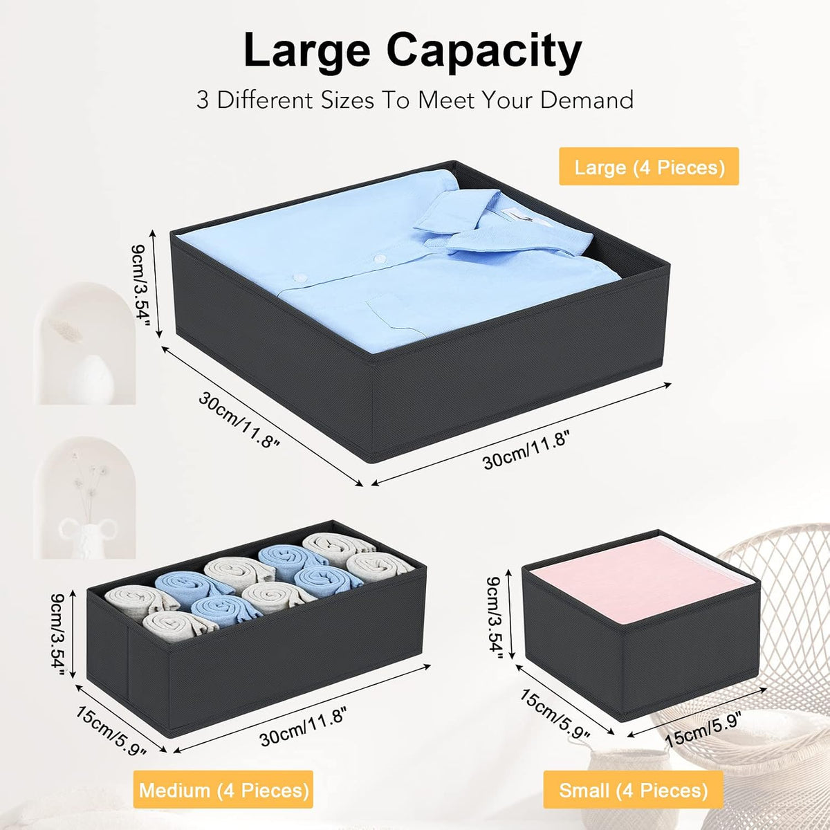 Drawer Organizer Clothes, Dresser Organizer, Foldable Closet Organizers and Storage, Fabric Dresser Bins, Drawer Dividers for Nursery, Baby Clothes, Underwears, Sock (Beige)