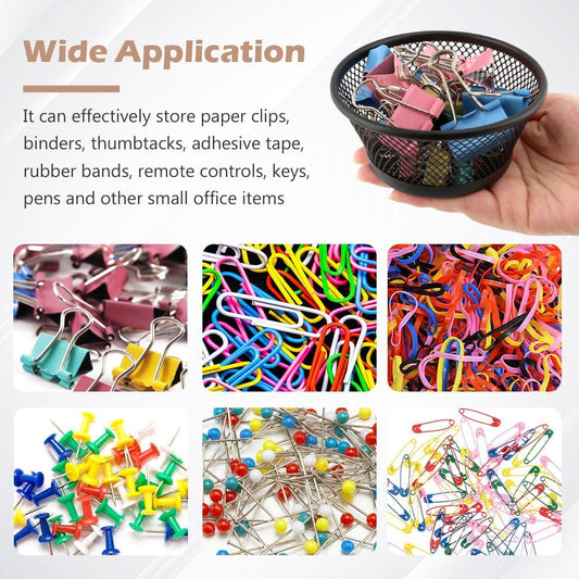 Paper Clip Holder, 4 Pack Mesh Paper Clip Holder for Desk Binder Wire Mesh Bowls, Paperclip Holders for Desk PaperClip Dispenser for Holding Small Parts Office Accessories(COLOR:black)