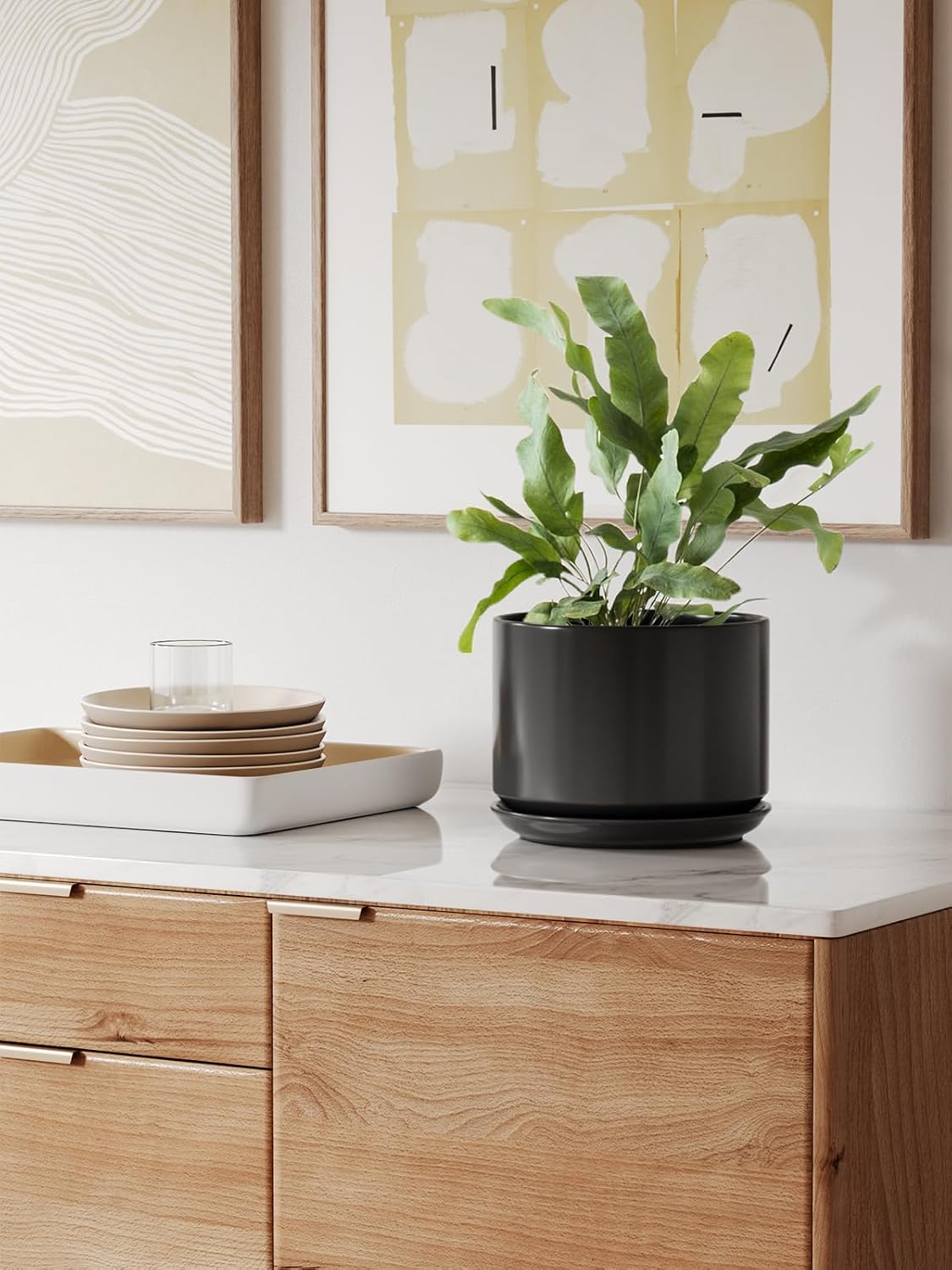 LE TAUCI Ceramic Pots for Plants, 6.8 Inch Plant Pots with Drainage Hole & Saucer, Modern Planter for Indoor Plants, Stable & Durable, Perfect for Living Room or Office Decor, White