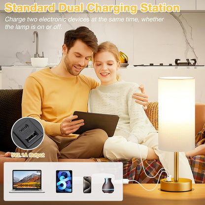 Dicoool Bedside Table Lamp for Bedroom - 3-Way Dimmable Touch Lamp, USB A+C