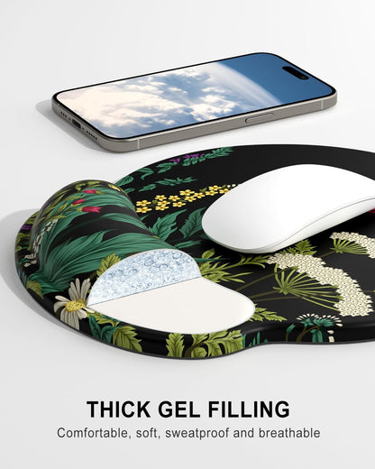 Ergonomic Mouse Pad with Wrist Rest, Comfortable Silicone Non-Slip Computer Pain Relief Gel Mouse Mat with Wrist Support for Gaming, Work, Office, Women & Men, Cute Pattern, Beige