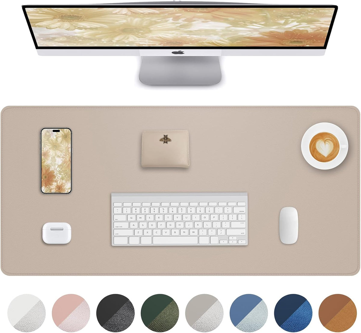 AFIING Large Desk Mat 55" x 24" - PU Leather Desk Pad Protector, Waterproof Non-Slip Extended Mouse Pad for Office Desk, Keyboard, Laptop and Home Workspace (Black)