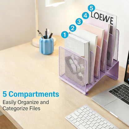 LEKETREE File Organizer for Desk, File Folder Organizer with 5-Section Vertical Rack, Suitable for Home Office Document Organization and Storage(Black)