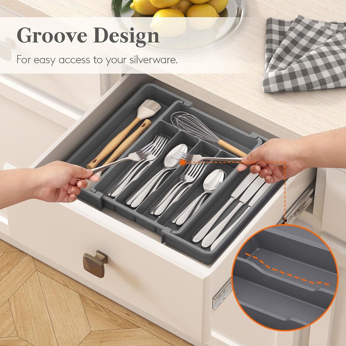 Expandable Silverware Drawer Organizer, Kitchen Utensil Tray