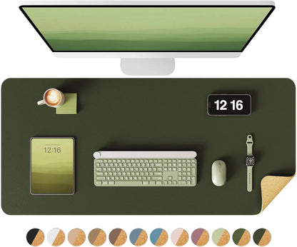 Double-Sided Desk Pad, 31.5"x15.7"Leather Desk Mat, Eco Cork Desk Pad Protector,Large Mouse Pad,Waterproof Desk Blotter for Office/Home(Coffee)