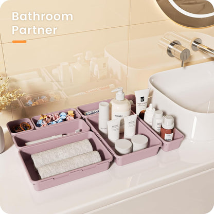 A-LuGei 【Military Grade】 Drawer Organizer, 【𝟱𝗦𝗶𝘇𝗲】 Makeup organizer, 【Holds 177 Items】 Bathroom Organizers and Storage, Organization and Storage, Desk Drawer Organizer for Vanity (Clear)