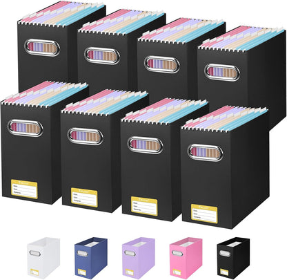 BALEINE File Organizer Box, Cardboard File Folder Organizer with Handle for Letter Size, Portable Collapsible Hanging Filing Box for Home Office Document Storage (2 Pack, Black)
