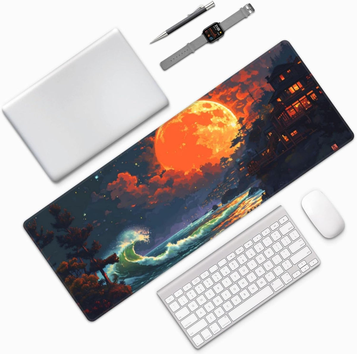 Japanese Mouse Pad, Large Japanese Desk Mat, XL Anime Gaming Keyboard Mat, Non-Slip Rubber Base, Big Extended Desk Protector for Home Office, 31.5”x11.8”