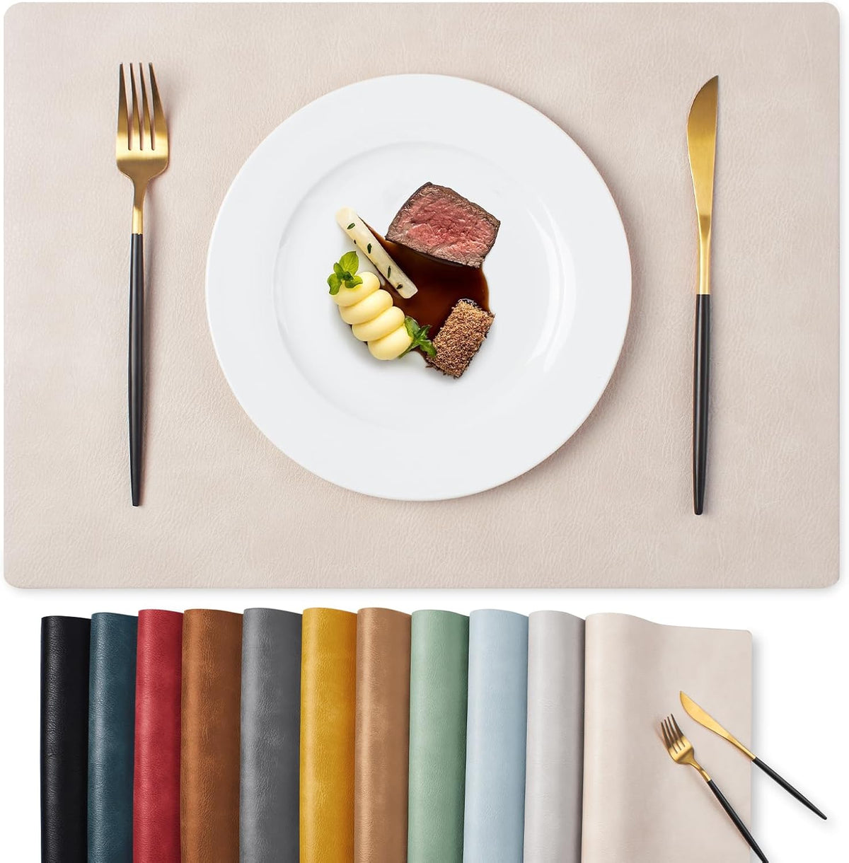 MOSAYT Vinyl Placemats Set of 6-12 X 17 Inch - Faux Leather 100% Waterproof Oil-Proof Wipeable PU Place Mats, Heat Resistant Reversible Table Mats for Kitchen, Dining, Outdoor, Reddish Brown