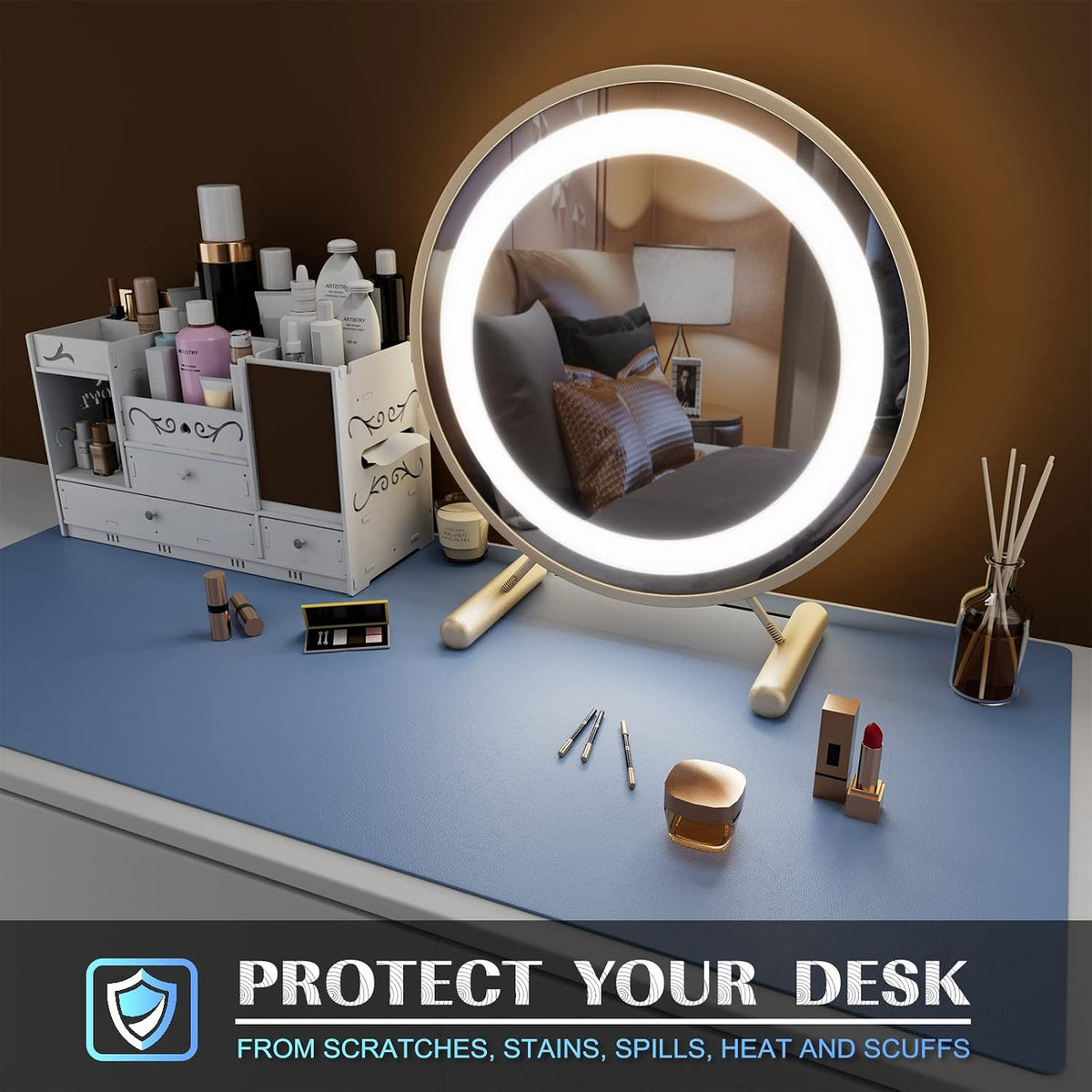 K KNODEL Large Office Leather Desk Mat, Mouse and Keyboard Pad, Computer and Laptop Mat, Desktop Protector and Cover, Writing Pad and Blotter (31.5"x15.7", Black)