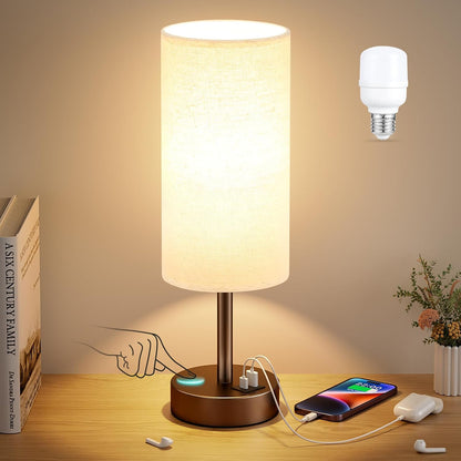 Dicoool Bedside Table Lamp for Bedroom - 3-Way Dimmable Touch Lamp, USB A+C