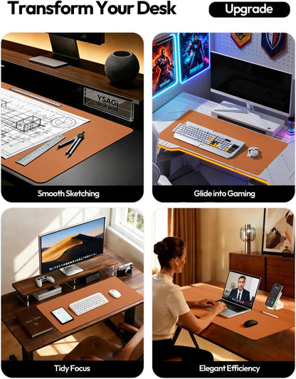 YSAGi Leather Desk Pad Protector, Office Desk Mat, Large Mouse Pad, Non-Slip PU Leather Desk Blotter, Waterproof Laptop Desk Writing Pad for Office and Home (23.6" x 13.8", Eggshell) - Colors A