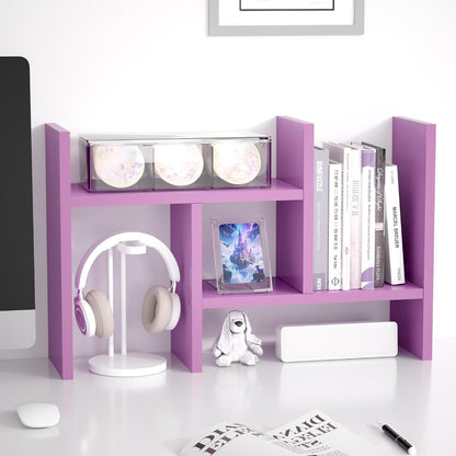 Jerry & Maggie Desktop Organizer Office Storage Rack Adjustable Wood Display Shelf Free Style Double H, Multi-Functional Mini Bookshelf for Desk Natural Stand (White)