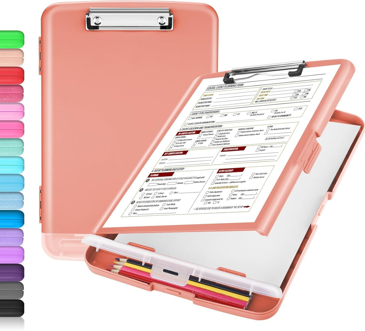 Clipboard with Storage, Clip Board 8.5 x 11 with Pen Holder, High Capacity Plastic Organization Case Box for Letter Legal A4 Size Paper, Nurses Teachers Must Haves, School & Office Supplies