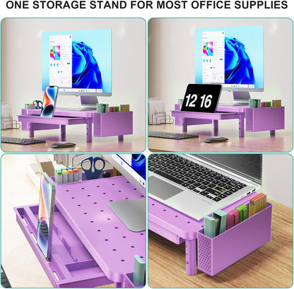 WALI Monitor Stand Riser with Drawer, Desk Organizers and Accessories for Computer, Printer, Laptop Stand for Home Office Supplies, (PTT005-B), 1 Pack, Black