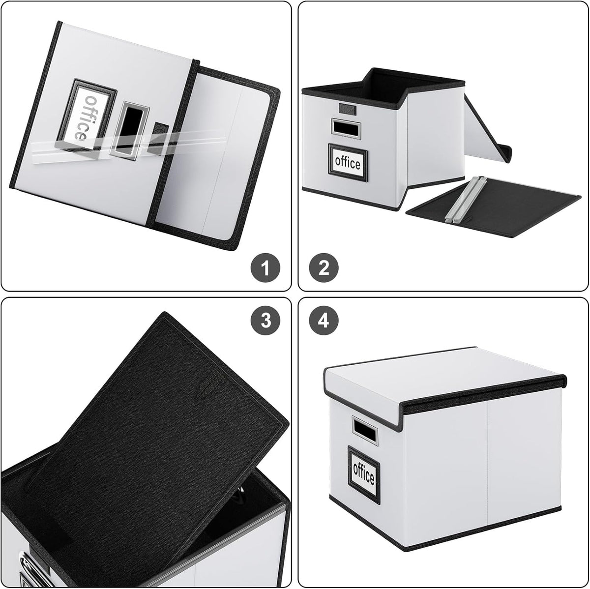 Upgraded Portable File Organizer Box with Lid, Collapsible Linen Hanging Filing Storage Boxes with Plastic Slides, Decorative Home/Office Filing System Box for File and Folders Storage (Gray)