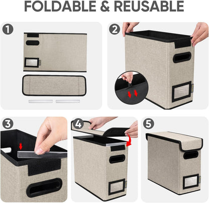 BALEINE File Organizer Box with Lid, Collapsible File Folder Organizer with Plastic Slide, Hanging File Folder Box for Office Document Storage (Black)