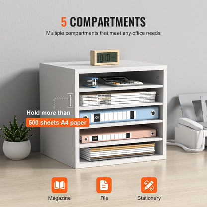 VEVOR Literature Organizers, 12 Compartments Office Mailbox with Adjustable Shelves, Wood Literature Sorter 20.4x12x16.1 inches for Office, Home, Classroom, Mailrooms Organization, EPA Certified White