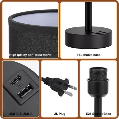 Dicoool Bedside Table Lamp for Bedroom - 3-Way Dimmable Touch Lamp, USB A+C