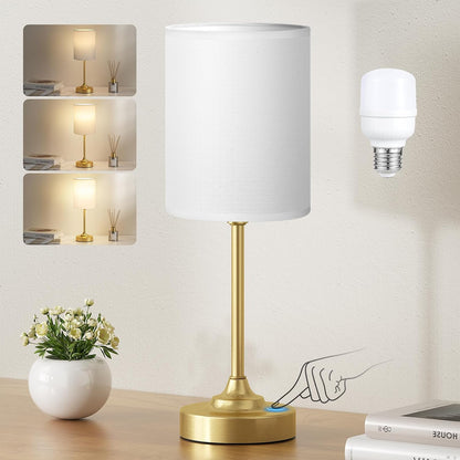 Fenmzee Bedside Table Lamp for Bedroom - Dimmable Touch, USB A+C, AC Outlet