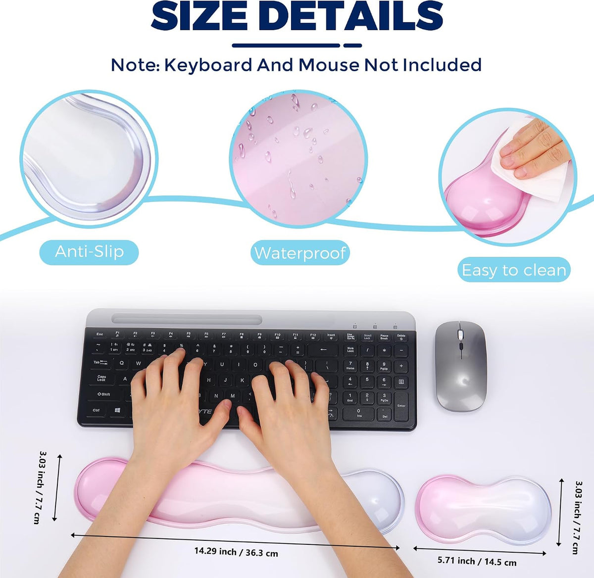 Gel Wrist Rest for Keyboard and Mouse, Wrist Rest for Keyboard, Mouse Wrist Support, Pain Relief, Cool Touch, Non-Skid, Keyboard and Mouse Wrist pad Set