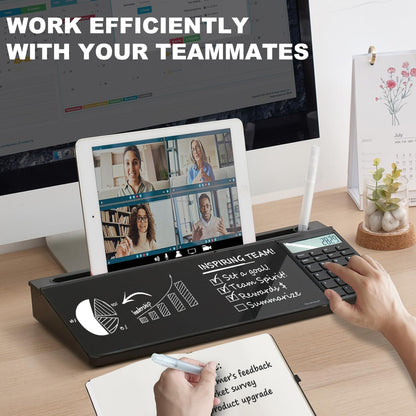 TSJ OFFICE Desktop Whiteboard Dry-Erase-Board - Computer Keyboard Stand White Board Surface Pad with Drawer, Desk Organizers with Accessories for Office, Home, School Supplies - Black