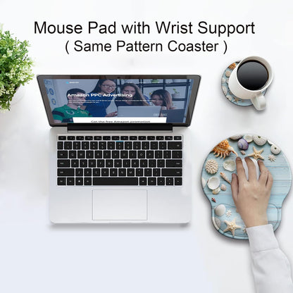 Ergonomic Mouse Pad with Wrist Support Rest,Large Mousepad Gel Wrist Rest, with Coaster Non-Slip & Pain Relief for Computer, Desk, Home&Office-Beach - Colors B