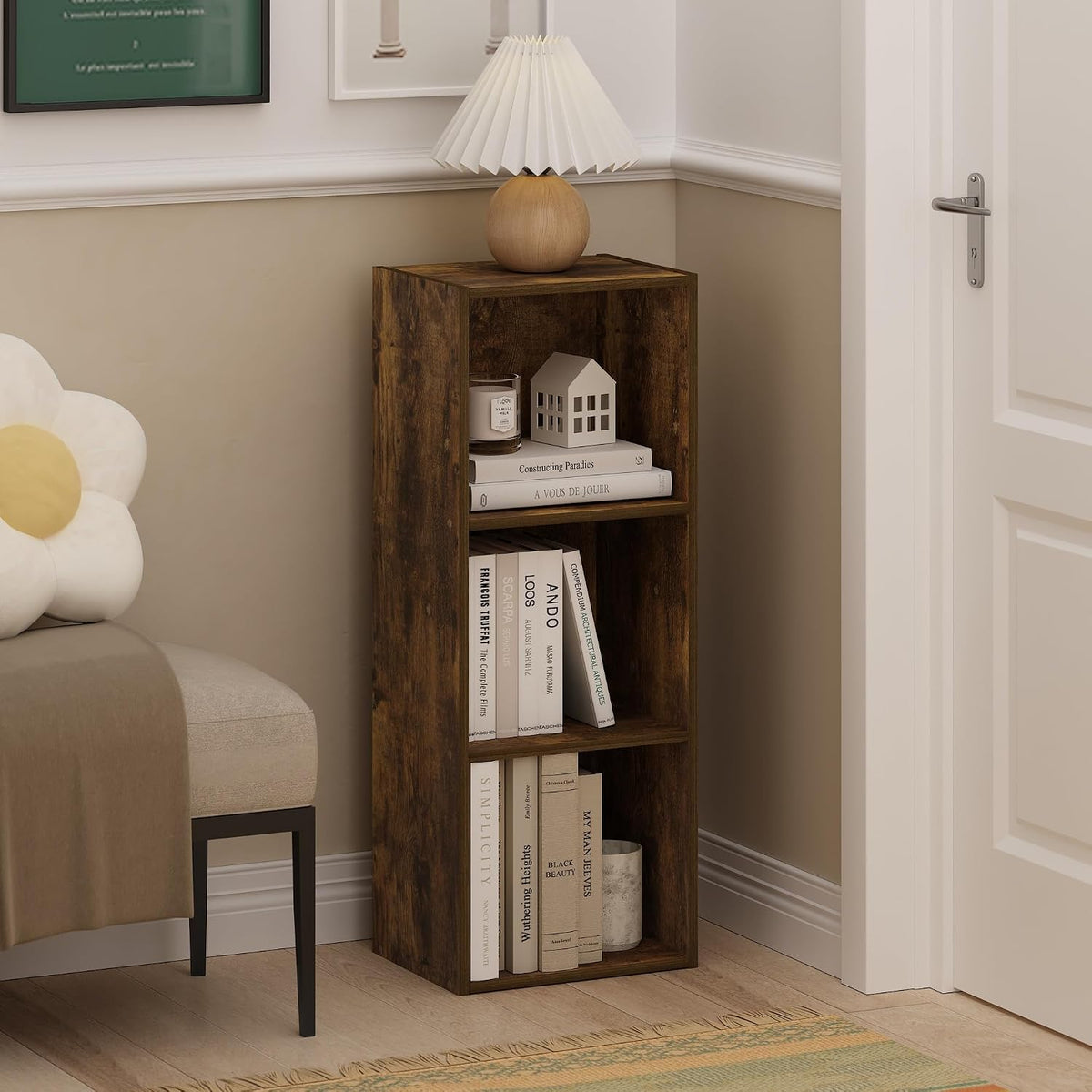 Furinno PASIR Book Shelf, 2-Tier Modern Bookshelf, Open Shelves Bookcase 9 x 12 x 21, Easy Assembly, for Living Room, Bedroom, Home Office, White