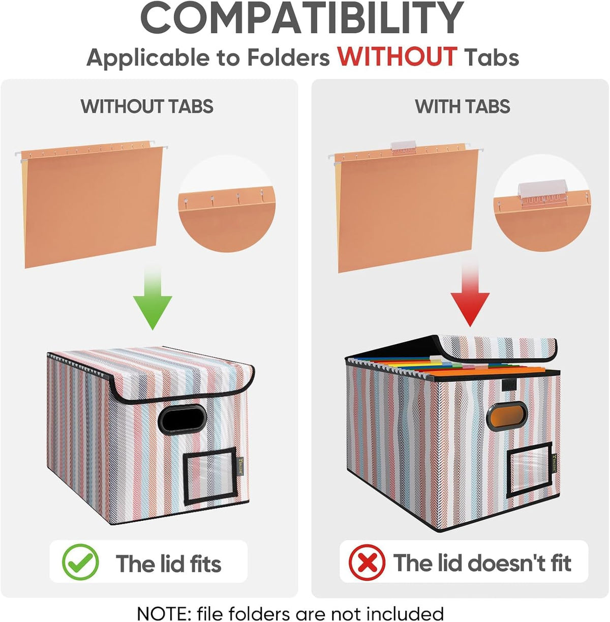 BALEINE File Organizer Box with Lid, Collapsible File Folder Organizer with Plastic Slide, Hanging File Folder Box for Office Document Storage (Black)