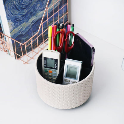 Round Leather Art Supply Organizer,Remote Control Holder,360 Degree Rotating,Multi-Functional Pencil Holder,4 Compartments Desktop Stationary Organizer(1-Blue Bird) - Colors B