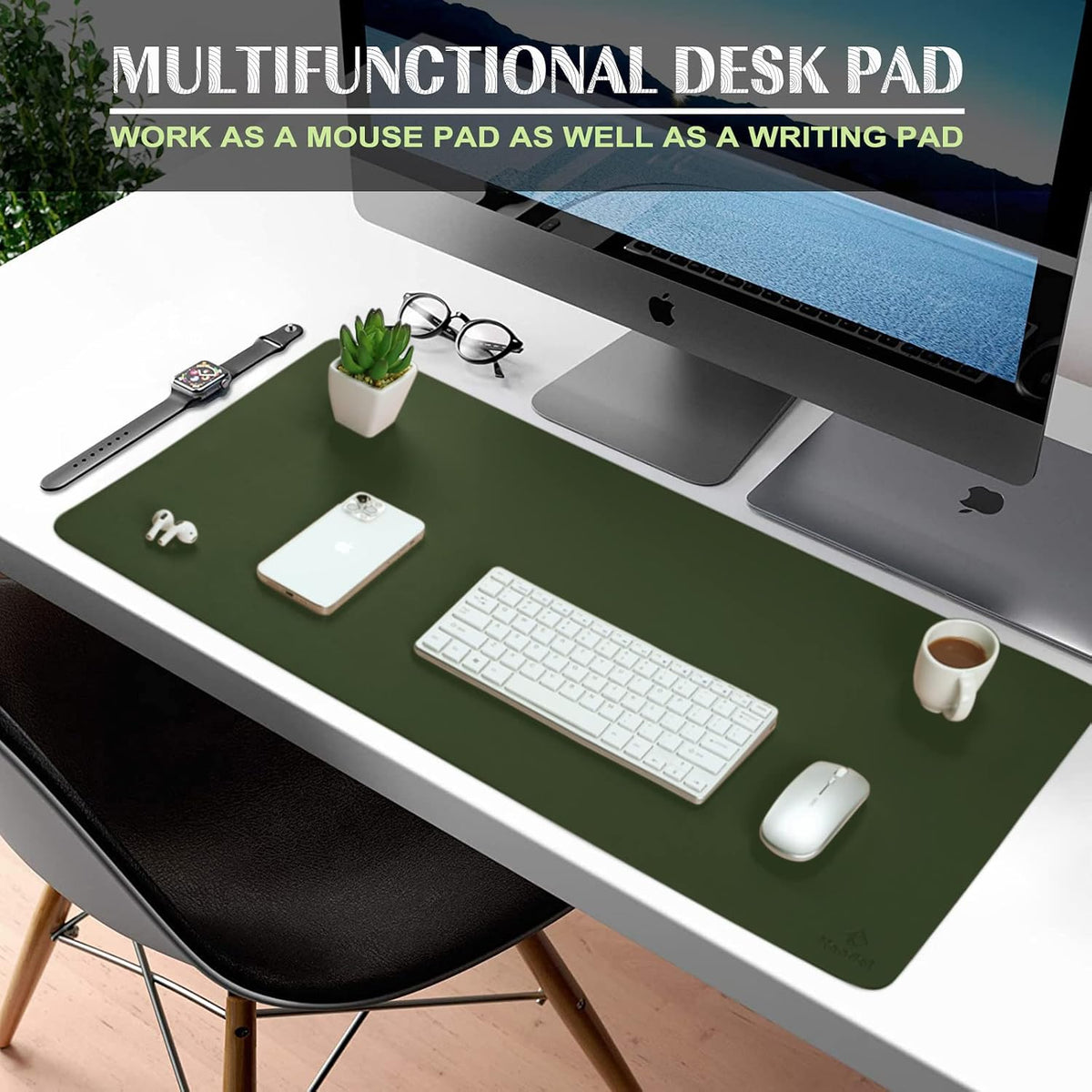 K KNODEL Large Office Leather Desk Mat, Mouse and Keyboard Pad, Computer and Laptop Mat, Desktop Protector and Cover, Writing Pad and Blotter (31.5"x15.7", Black)