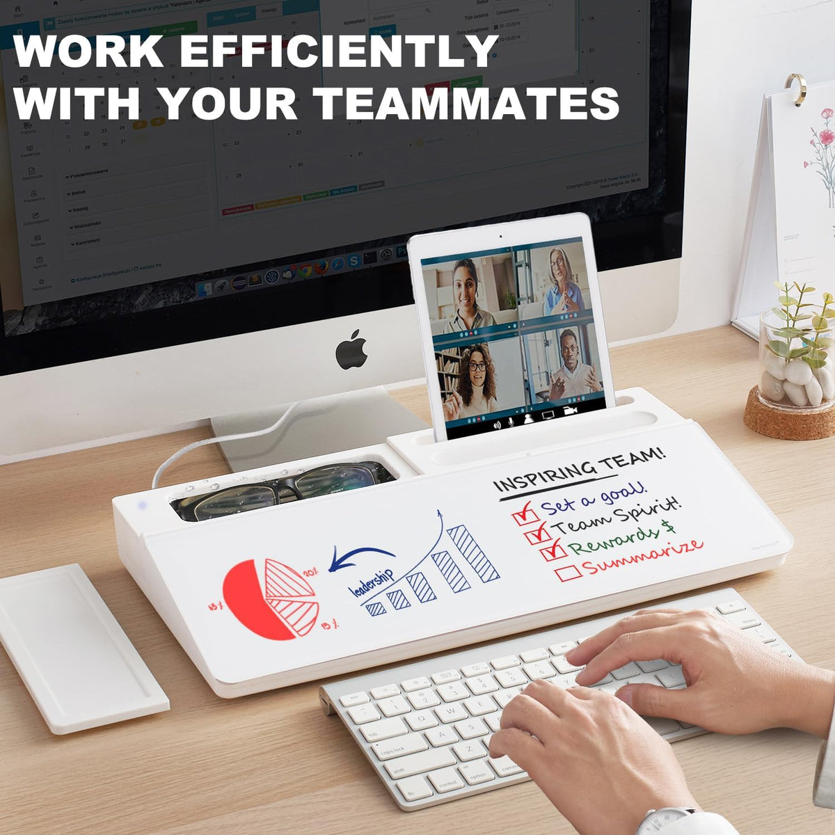 TSJ OFFICE Desktop Whiteboard Dry-Erase-Board - Computer Keyboard Stand White Board Surface Pad with Drawer, Desk Organizers with Accessories for Office, Home, School Supplies - Black