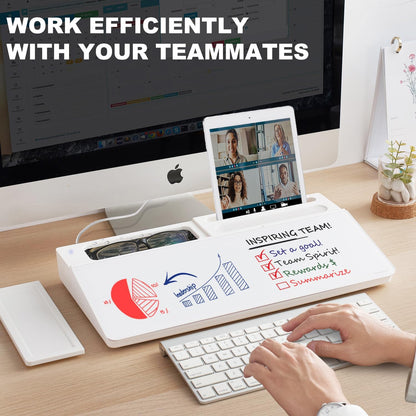TSJ OFFICE Desktop Whiteboard Dry-Erase-Board - Computer Keyboard Stand White Board Surface Pad with Drawer, Desk Organizers with Accessories for Office, Home, School Supplies - Black