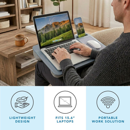 LAPGEAR Home Office Pro Lap Desk with Wrist Rest, Mouse Pad, and Phone Holder - Black Carbon - Fits up to 15.6 Inch Laptops - Style No. 91598