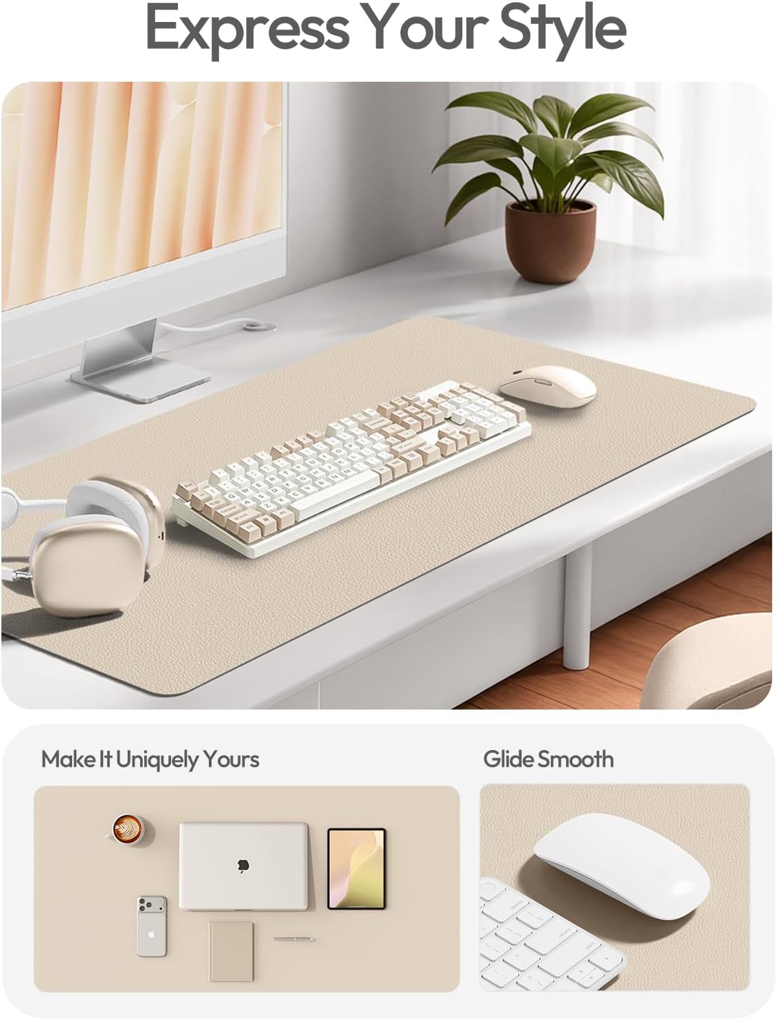 YSAGi Leather Desk Pad Protector, Office Desk Mat, Large Mouse Pad, Non-Slip PU Leather Desk Blotter, Waterproof Laptop Desk Writing Pad for Office and Home (23.6" x 13.8", Eggshell) - Colors A